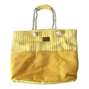Sun N Sand Yellow White Striped Rope Handle Beach Tote Bag Zip Top